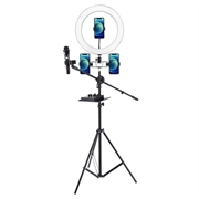 UN-700 10'' LED Ring Light met statief Sound Card Tray en 3 telefoonhouders voor selfie YouTube Video Fotografie Make-up