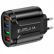 Universele 4-Port Snel Opladen USB-lichtnetadapter - 48W - Zwart