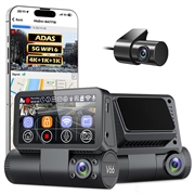 V66 3-kanaals GPS-dashcam - 4K voor, interieur en achter - zwart