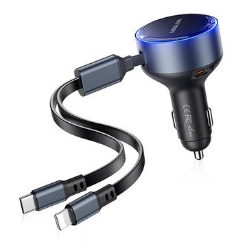 Vention FFOB0 PD 30W snelle autolader met USB-C en Lightning-kabels - Zwart