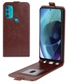 Motorola Moto G71 5G Verticale Flip Hoesje met Creditcardvak - Bruin