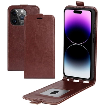 iPhone 15 Pro Verticale Flip Hoesje met Creditcardvak - Bruin