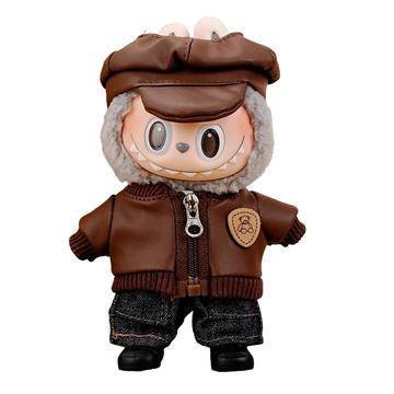 Vintage Aviator stijl Outfit Set voor Labubu pop 17cm - 5 stuks. - Koffie