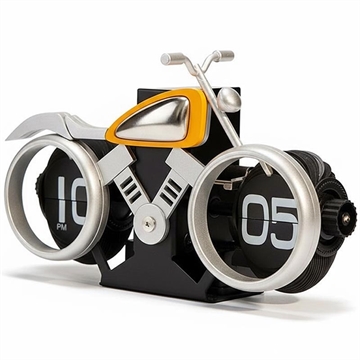 Vintage Motorfiets Mechanische Klap Bureauklok - Zilver / Oranje