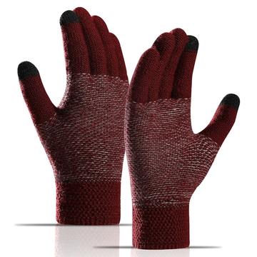 WM 1 paar Unisex gebreide warme handschoenen Touch Screen Stretchy wanten gebreide voering handschoenen - wijn rood