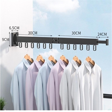 Wandgarderoberek / droogrek van aluminium - opvouwbaar, 2 scharnieren - zwart