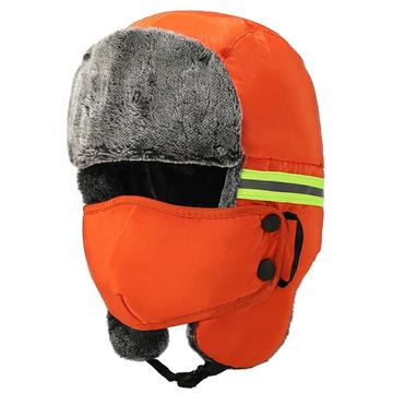 Warme Wintermuts met Reflecterende Stroken en Gezichtsmasker - Oranje