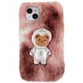 3D Plush Harige winter iPhone 14 Plus TPU Hoesje - Bruine Beer