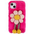 3D Plush Harige Winter iPhone 14 Plus TPU Hoesje - Fel Roze Bloemen