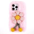 3D Plush Harige winter iPhone 14 Pro Max TPU Hoesje - Roze Bloem