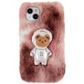 3D Plush Harige winter iPhone 14 TPU Hoesje - Bruin Bear