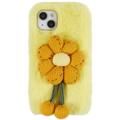 3D Plush Harige winter iPhone 14 TPU Hoesje - Geel bloem