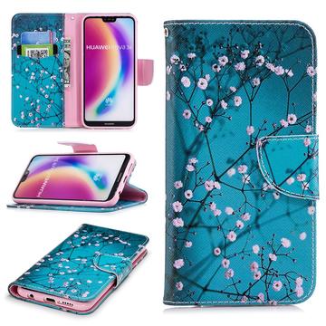 Huawei P20 Lite Wonder Series Portemonnee Hoesje - Wit Bloemen