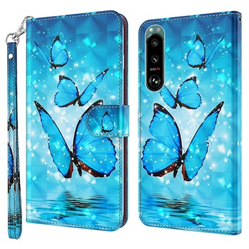 Wonder Series Sony Xperia 5 III Portemonnee Hoesje - Blauw Vlinder