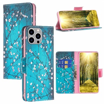 Wonder Series iPhone 14 Pro Max Portemonnee Hoesje - Wit Bloemen