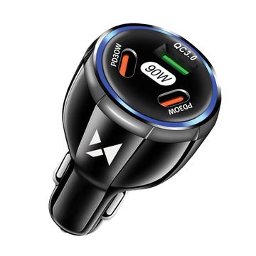 Wozinsky WCCCA Autolader met 2x USB-C en 1x USB-A - 90W PD/QC - Zwart