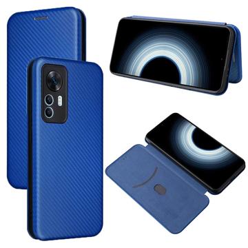 Xiaomi 12T/12T Pro Flip Cover - Koolstofvezel - Blauw