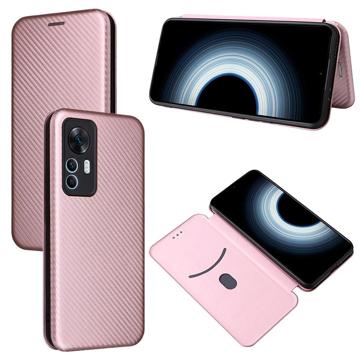 Xiaomi 12T/12T Pro Flip Cover - Koolstofvezel - Rosé goud