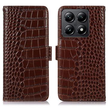 Xiaomi 14T Crocodile Series Wallet Leren Hoesje met RFID - Bruin