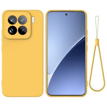 Xiaomi 15 Pro Vloeibare siliconen hoesje met polsbandje - Geel