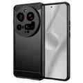 Xiaomi 15 Ultra Geborsteld TPU Hoesje - Koolstofvezel - Zwart