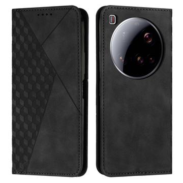 Xiaomi 15 Ultra Ruitpatroon Portemonnee Hoesje met Magnetische Sluiting - Zwart