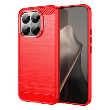 Xiaomi 15T Pro Geborsteld TPU Hoesje - Koolstofvezel - Rood