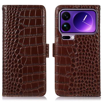 Xiaomi 17 Pro Crocodile Series Wallet Leren Hoesje met RFID - Bruin