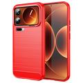 Xiaomi 17 Pro Max Geborsteld TPU Hoesje - Koolstofvezel - Rood