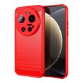 Xiaomi 17 Ultra Geborsteld TPU Hoesje - Koolstofvezel - Rood