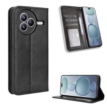 Xiaomi Civi 5 Pro Retro Portemonnee Hoesje met Magneetsluiting - Zwart