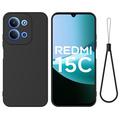 Xiaomi Redmi 15C Vloeibare siliconen hoesje met polsbandje - Zwart