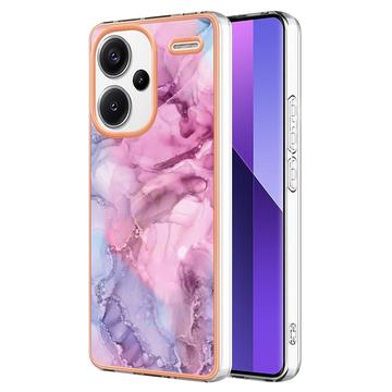 Xiaomi Redmi Note 13 Pro+ Marble Pattern Gegalvaniseerd IMD TPU Hoesje - Blauw / Roze