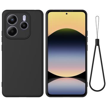 Xiaomi Redmi Note 14 5G Vloeibare siliconen hoesje met polsbandje - Zwart