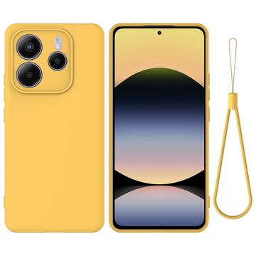 Xiaomi Redmi Note 14 5G Vloeibare siliconen hoesje met polsbandje - Geel