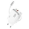 Xundd XDCH-109 70W GaN snellader met USB-C kabel - EU-stekker - Wit