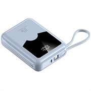 YM-1422 Mini-powerbank 20000mAh - USB-C-, Lightning-kabels - Blauw
