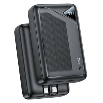 Yesido YP85 20000mAh Power Bank met ingebouwde Type-C & Lightning-kabels - 22.5W - Zwart