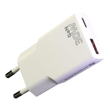 everActive SC-380Q GaN Super Slim 30W Lader met USB QC3.0 & USB-C PD-poorten - Wit
