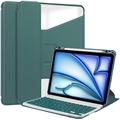 iPad Air 11 2024/2025 360 Roterende Slimme Hoes met Bluetooth Toetsenbord - Zwartgroen