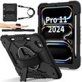 iPad Pro 11 (2024) Heavy Duty 360 Cover met Polsbandje - Zwart