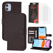 iPhone 11 MyTPhone CardMate Leren Portemonnee Hoesje - Donkerbruin