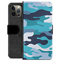 iPhone 12 Pro Max Premium Portemonnee Hoesje - Blauw Camouflage
