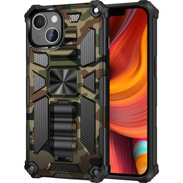 iPhone 13 Camouflage Ontwerp Hybride Hoesje met Kickstand - Army Groen