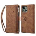 iPhone 13 Esseble portemonneehoesje met rits en polsband - bruin