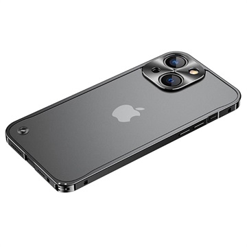 iPhone 13 Mini Metaal Bumper met Gehard Glas Achterkant - Zwart