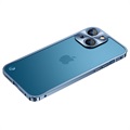 iPhone 13 Mini Metaal Bumper met Gehard Glas Achterkant - Blauw