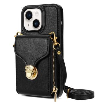 iPhone 14 Plus alles-in-één hoesje met portemonnee en riem - zwart