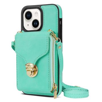 iPhone 14 Plus alles-in-één hoesje met portemonnee en riem - Mint