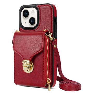 iPhone 14 Plus alles-in-één hoesje met portemonnee en riem - Rood
